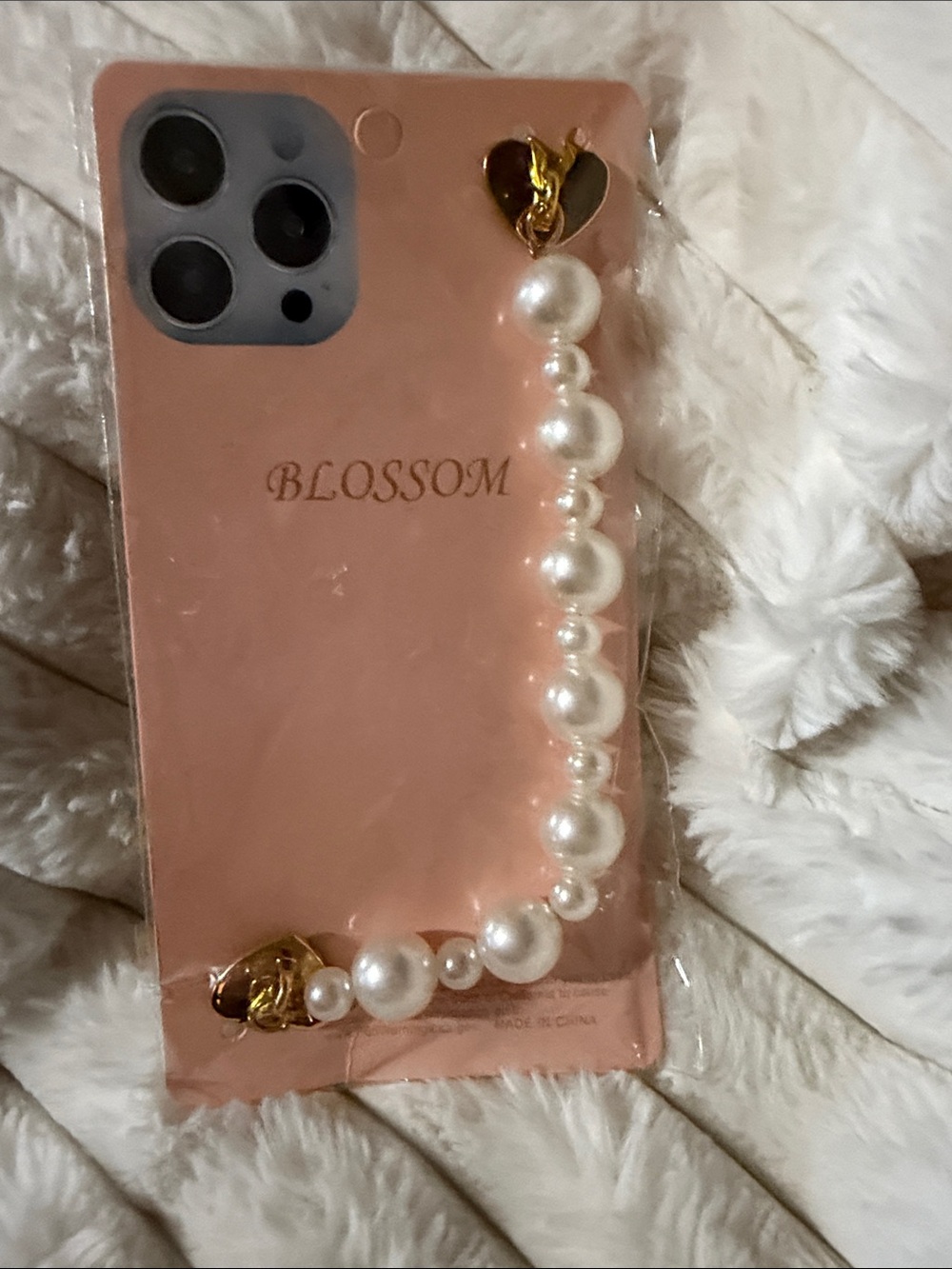 Blossom Pink Pearl Phone Charm Strap with Gold Accents